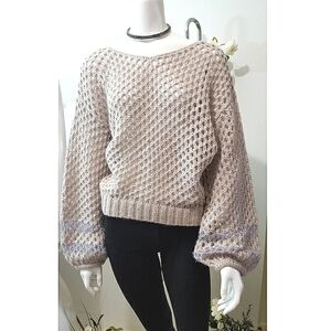 🔥Lily Brown⚡SALE⚡Hollow Fishnet Knitted Balloon Sleeve Sweater